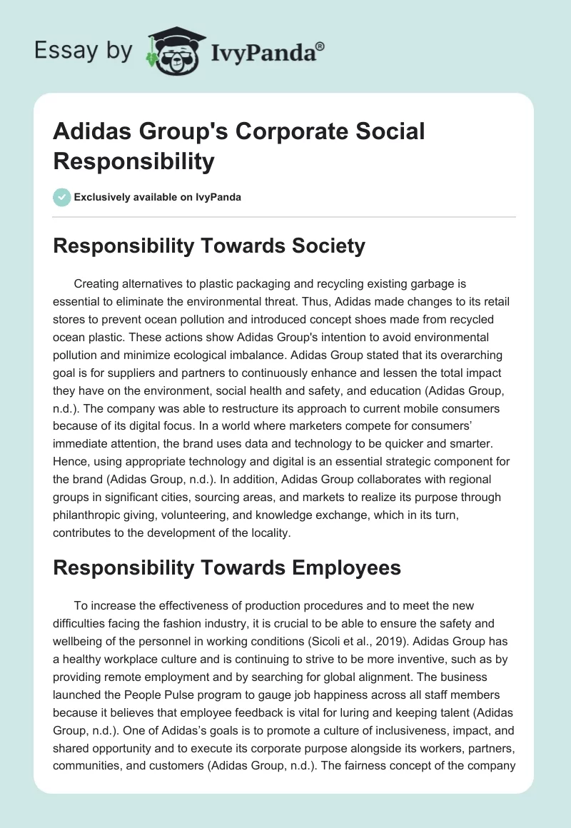 Adidas Group's Corporate Social Responsibility. Page 1