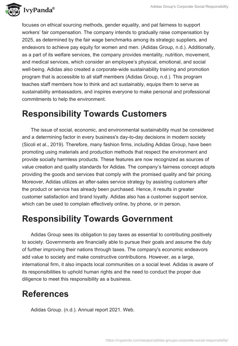 Adidas Group's Corporate Social Responsibility. Page 2