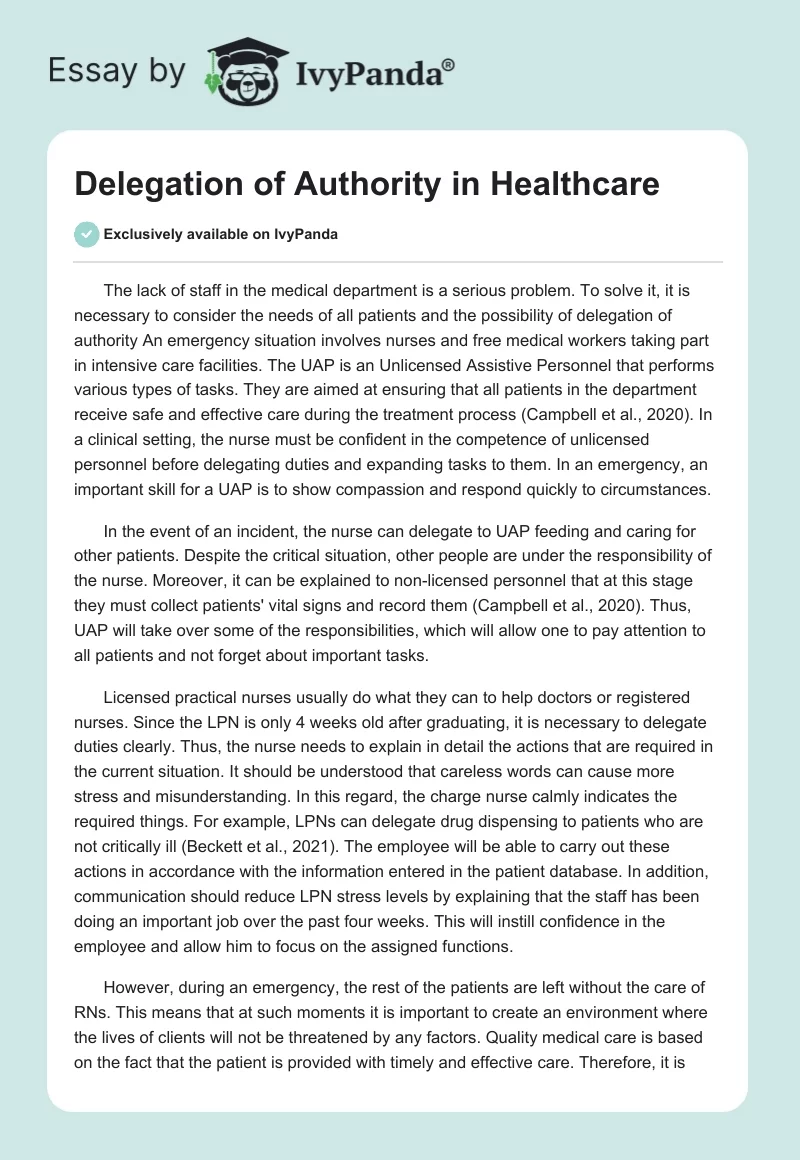 Delegation of Authority in Healthcare. Page 1