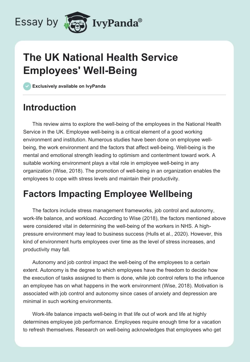 The UK National Health Service Employees' Well-Being. Page 1