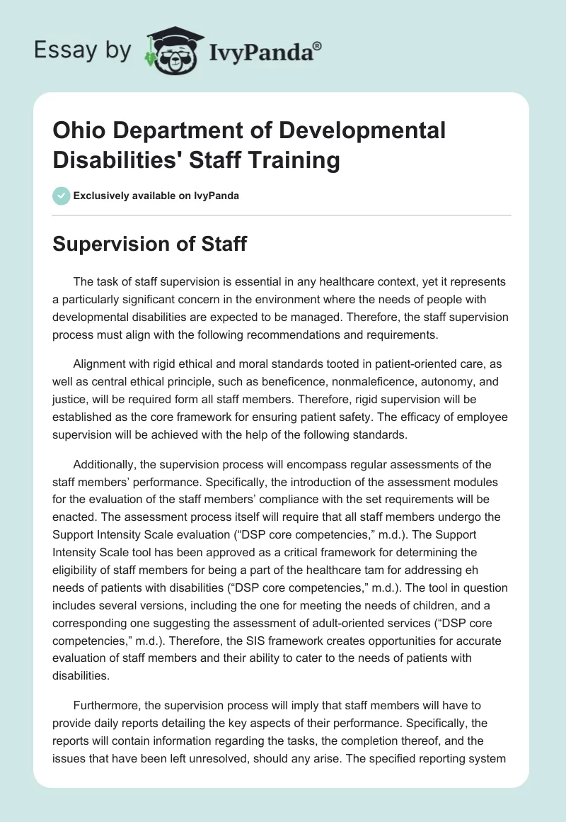 Ohio Department of Developmental Disabilities' Staff Training. Page 1