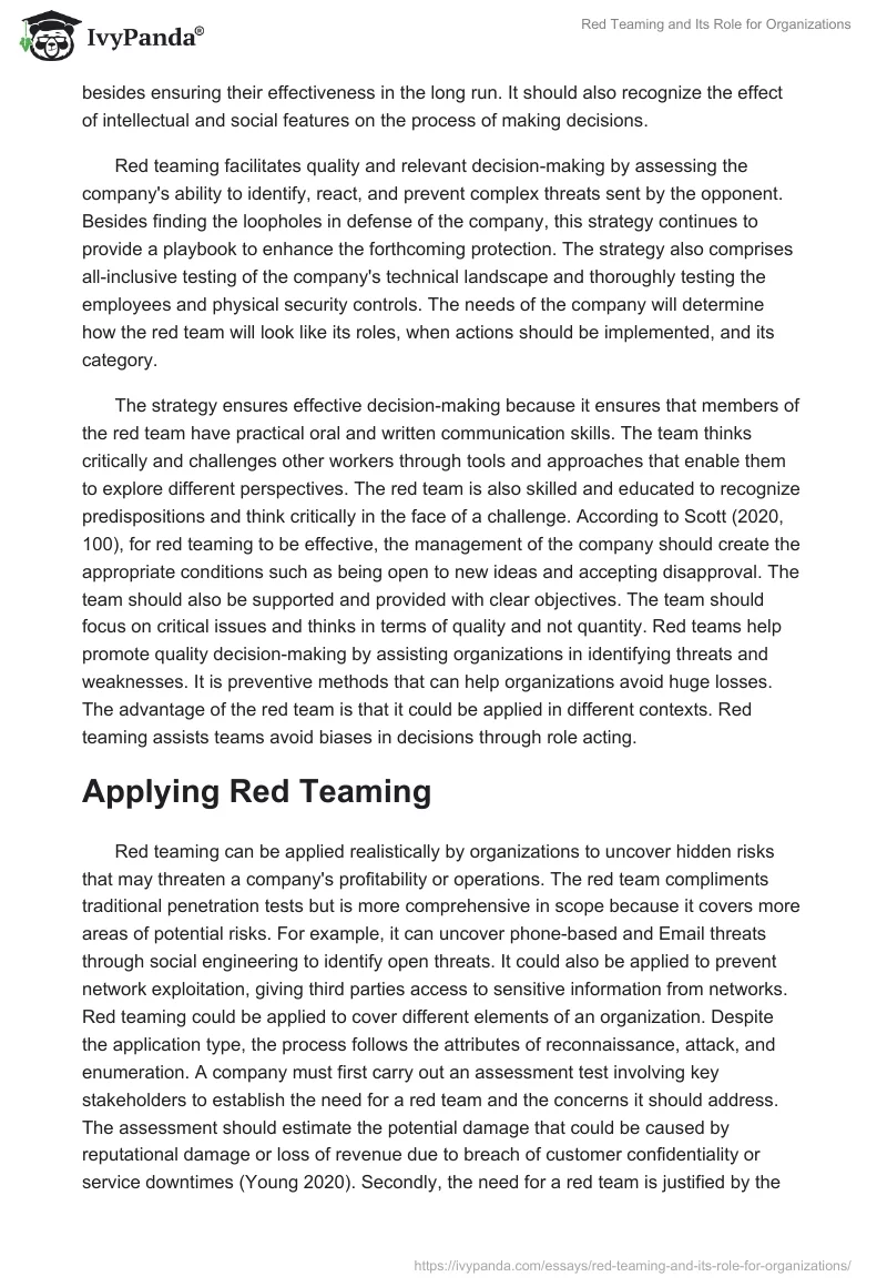 Red Teaming and Its Role for Organizations. Page 2