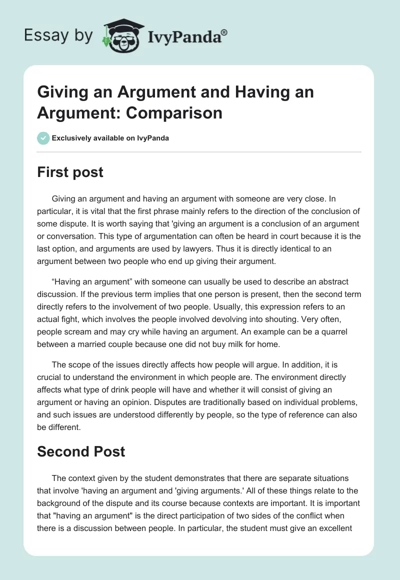 Giving an Argument and Having an Argument: Comparison. Page 1