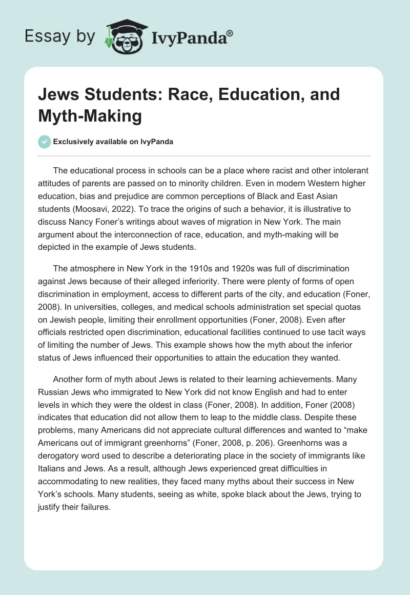 Jews Students: Race, Education, and Myth-Making. Page 1