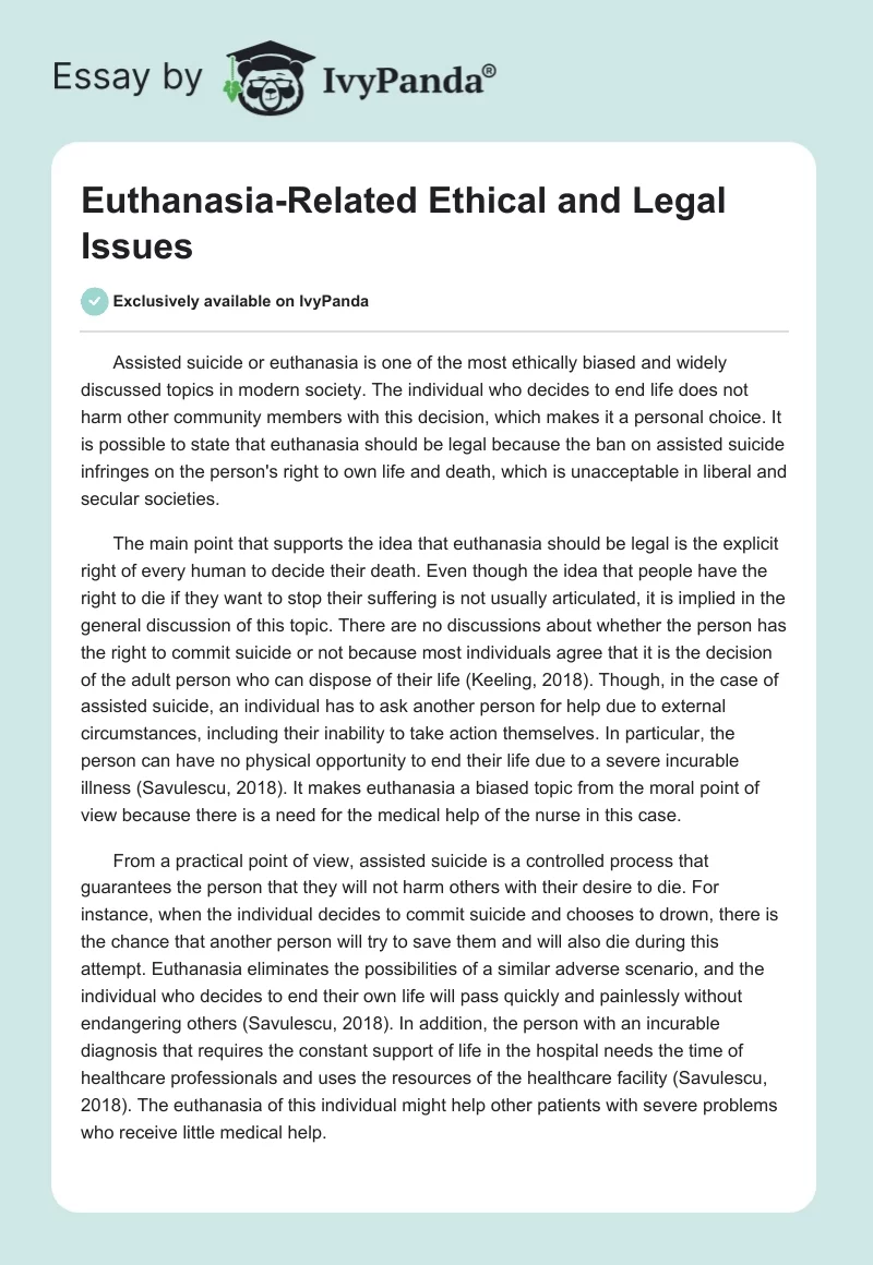 Euthanasia-Related Ethical and Legal Issues. Page 1