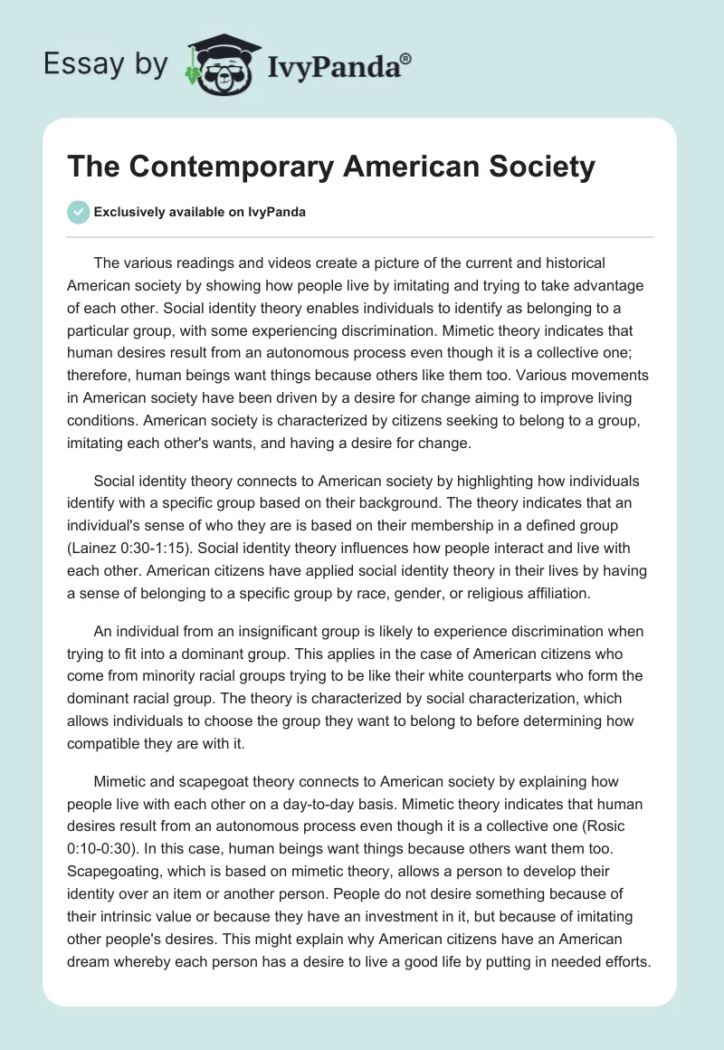 The Contemporary American Society. Page 1