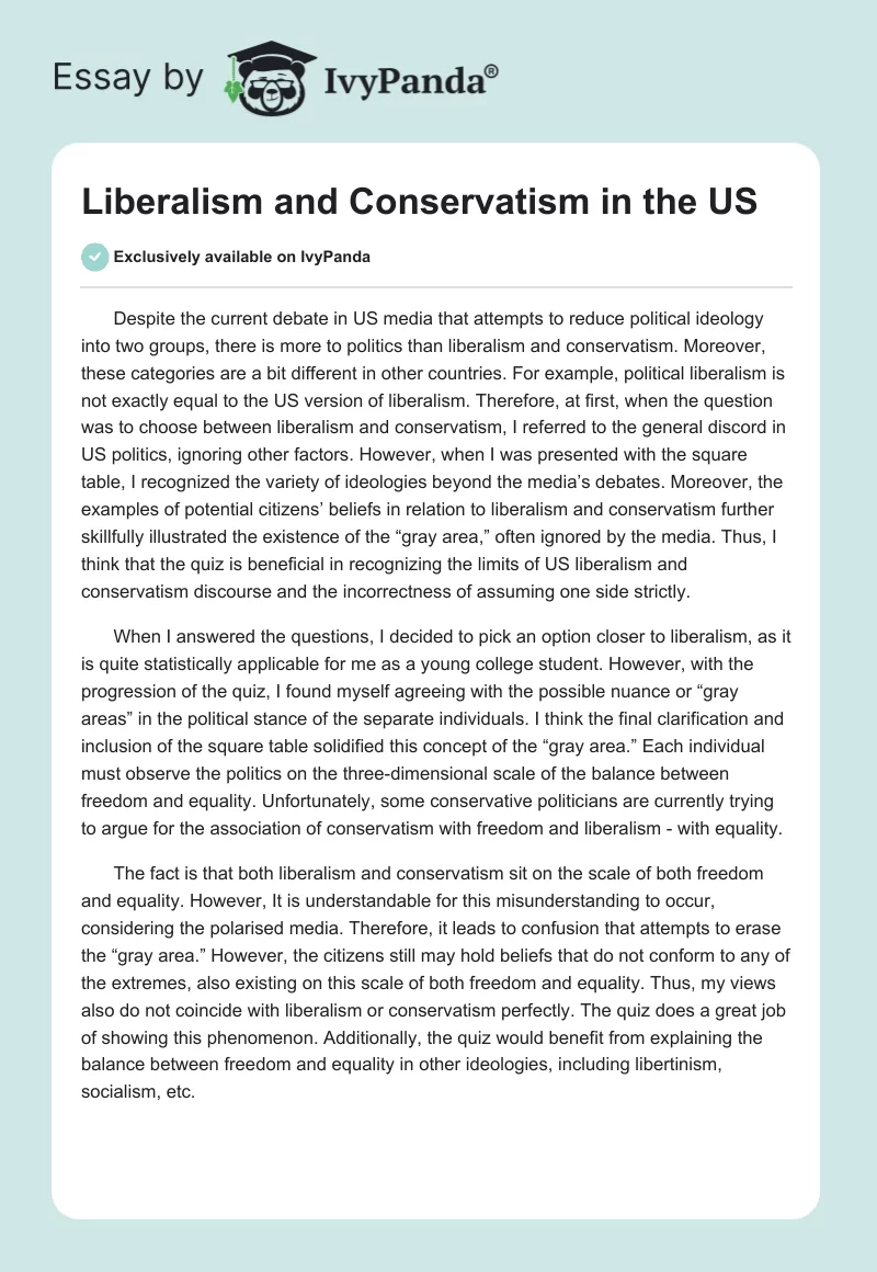 Liberalism and Conservatism in the US. Page 1