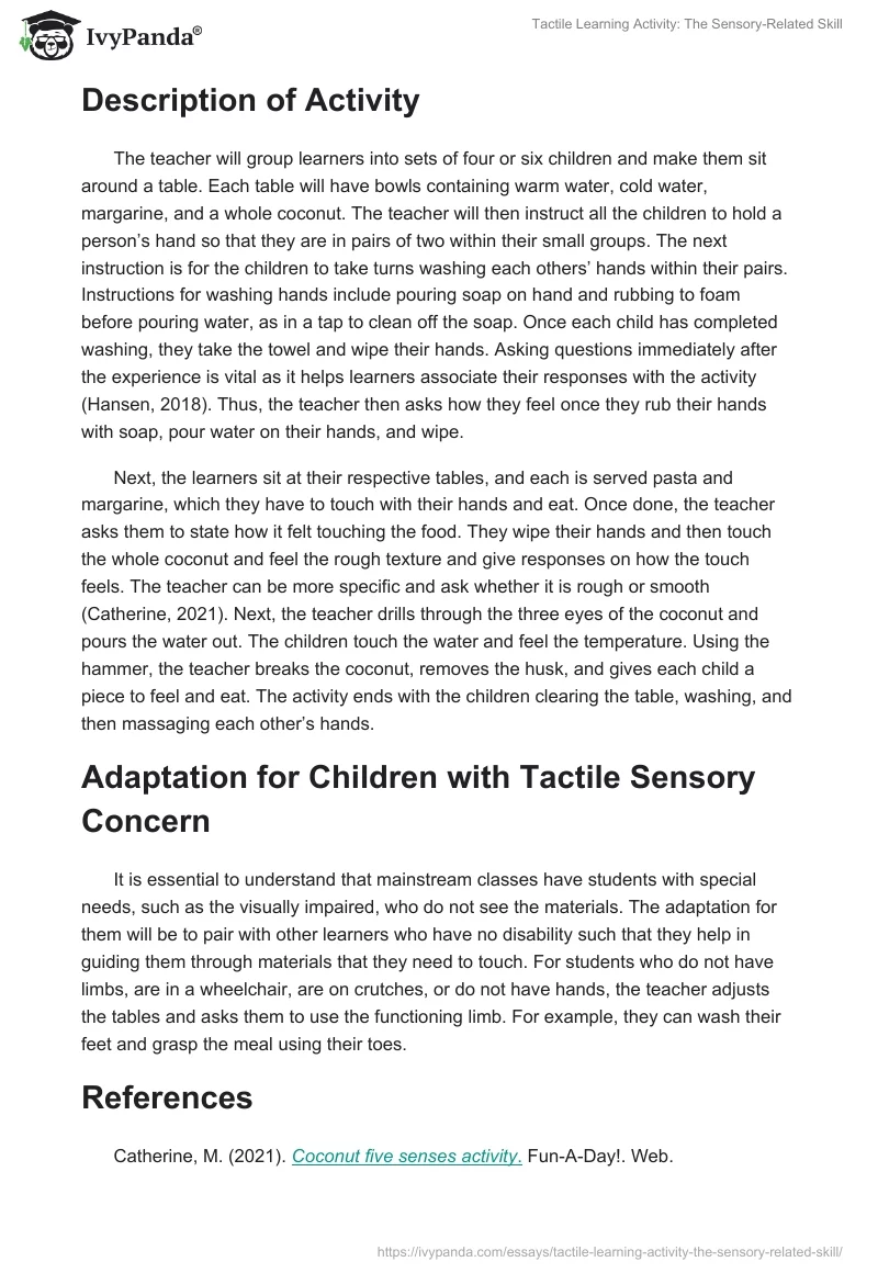 Tactile Learning Activity: The Sensory-Related Skill. Page 2