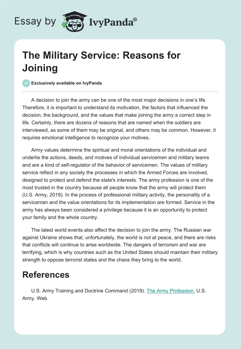 The Military Service: Reasons for Joining. Page 1