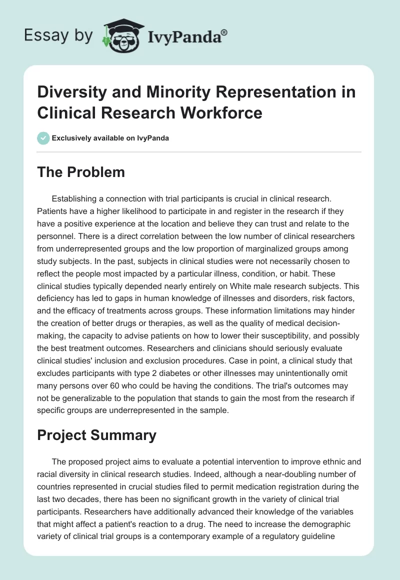 Diversity and Minority Representation in Clinical Research Workforce. Page 1