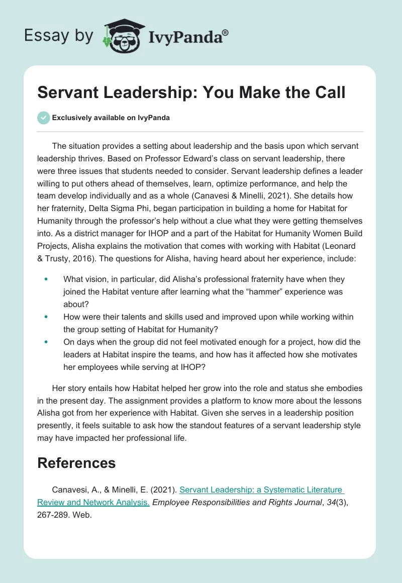 Servant Leadership: You Make the Call. Page 1