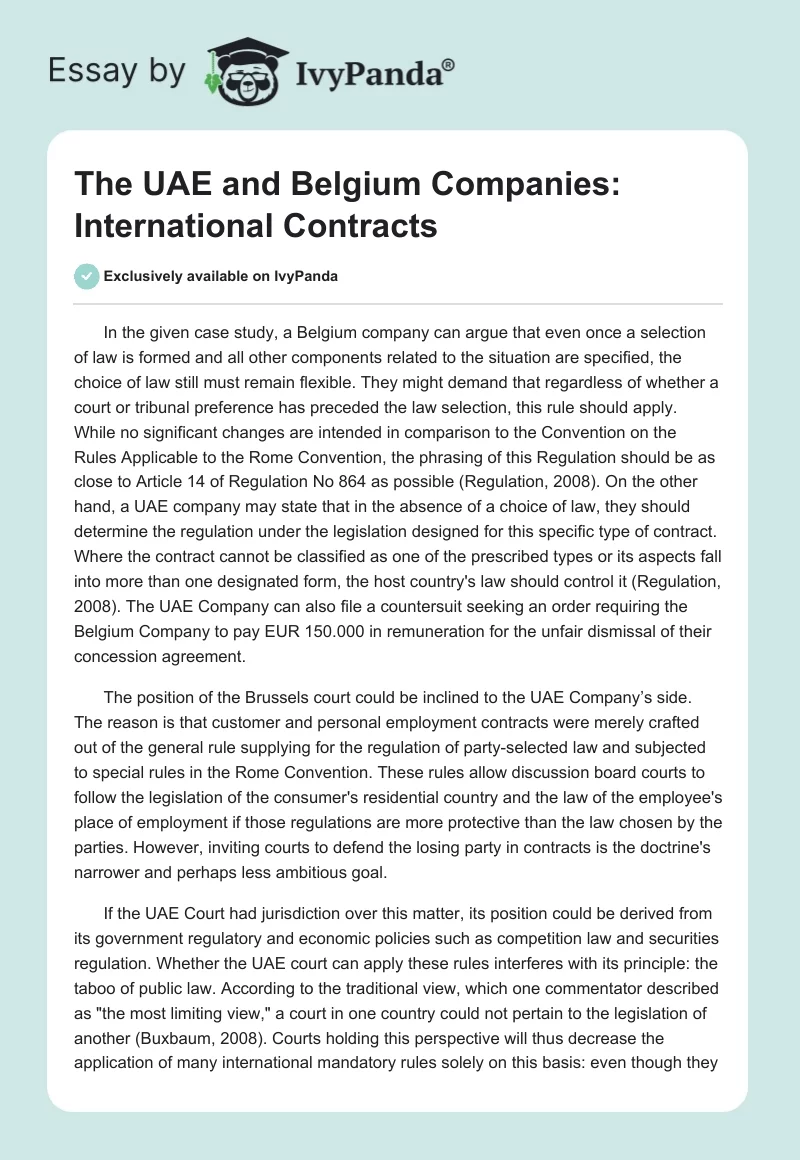 The UAE and Belgium Companies: International Contracts. Page 1