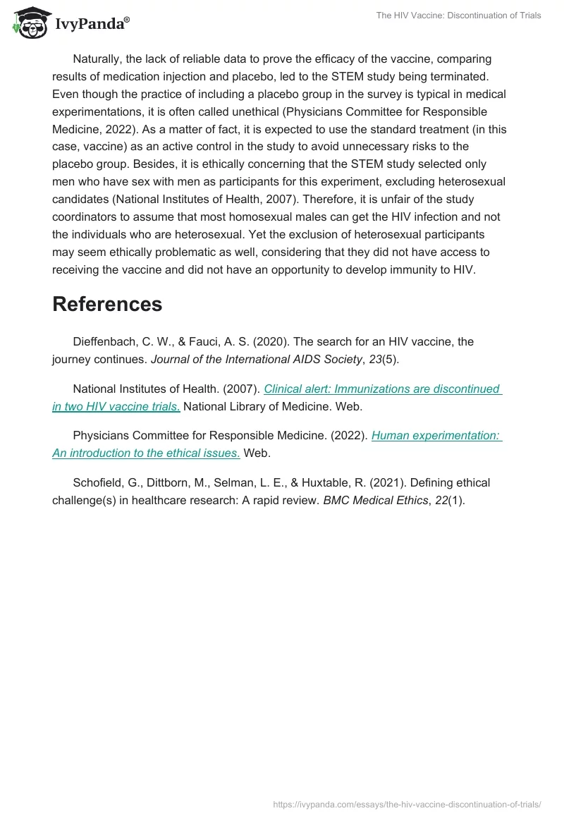 The HIV Vaccine: Discontinuation of Trials. Page 2