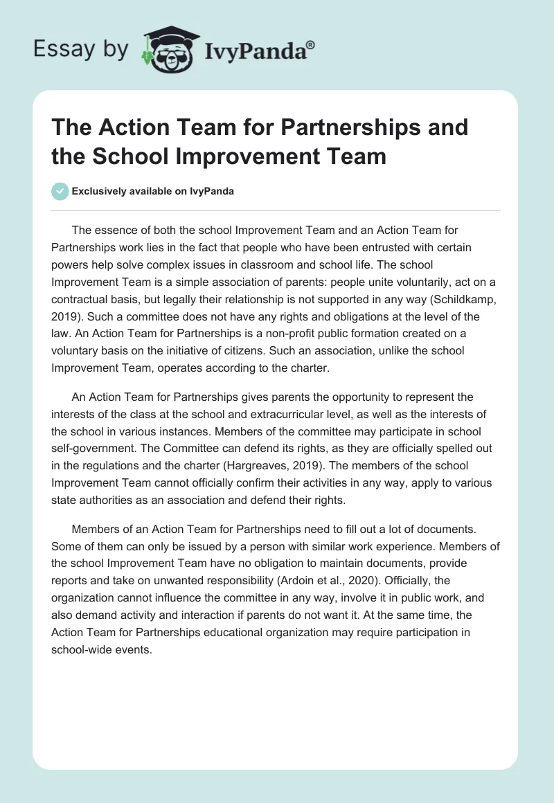 The Action Team for Partnerships and the School Improvement Team. Page 1
