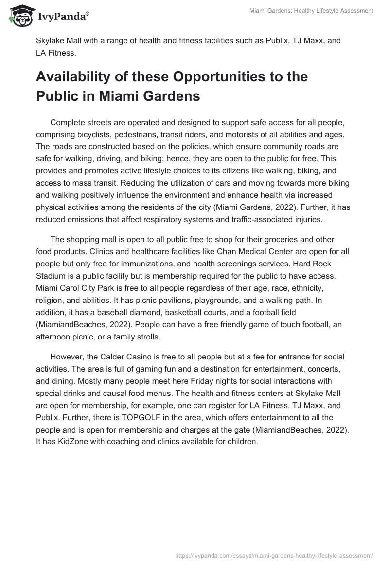 Miami Gardens: Healthy Lifestyle Assessment. Page 2