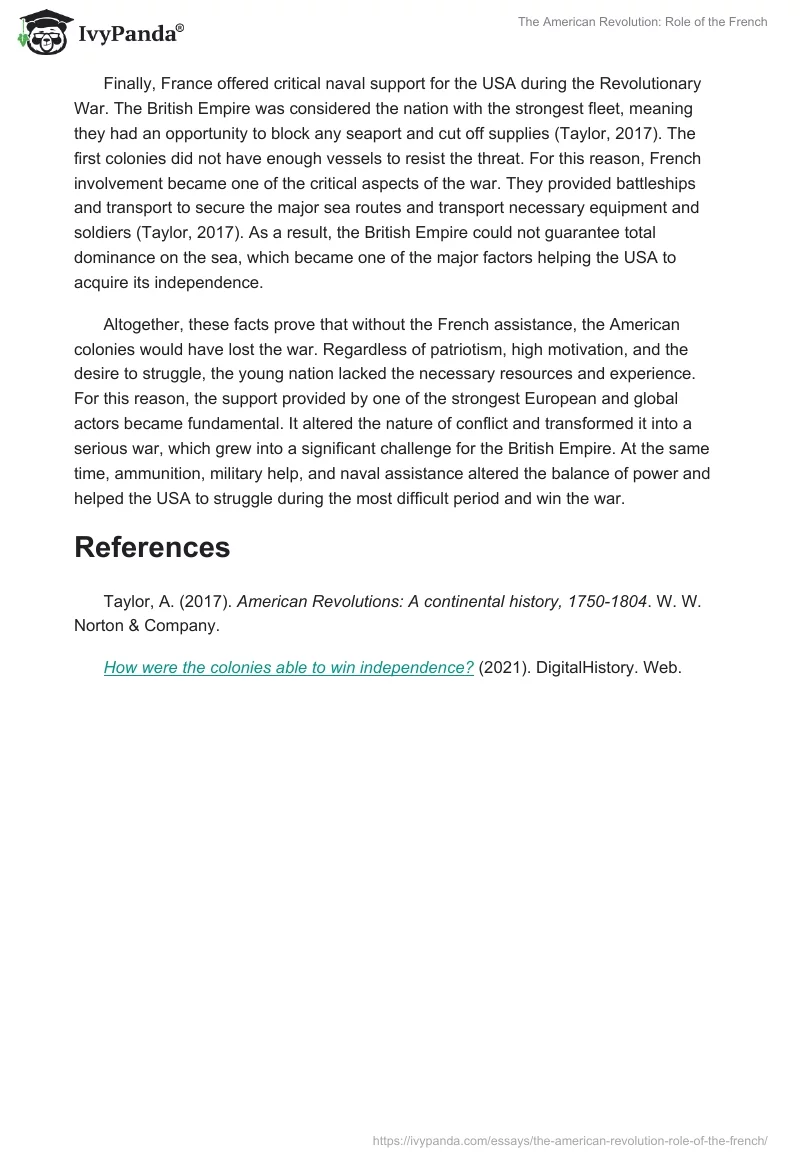 The American Revolution: Role of the French. Page 2