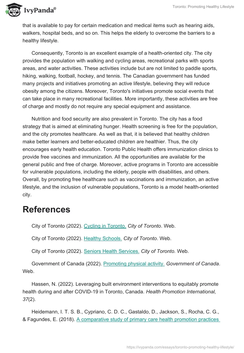 Toronto: Promoting Healthy Lifestyle. Page 3
