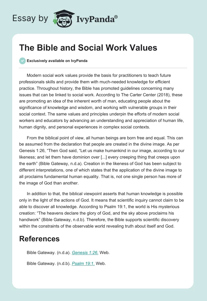 The Bible and Social Work Values. Page 1