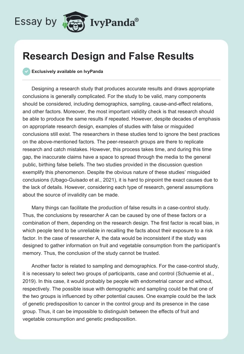 Research Design and False Results. Page 1