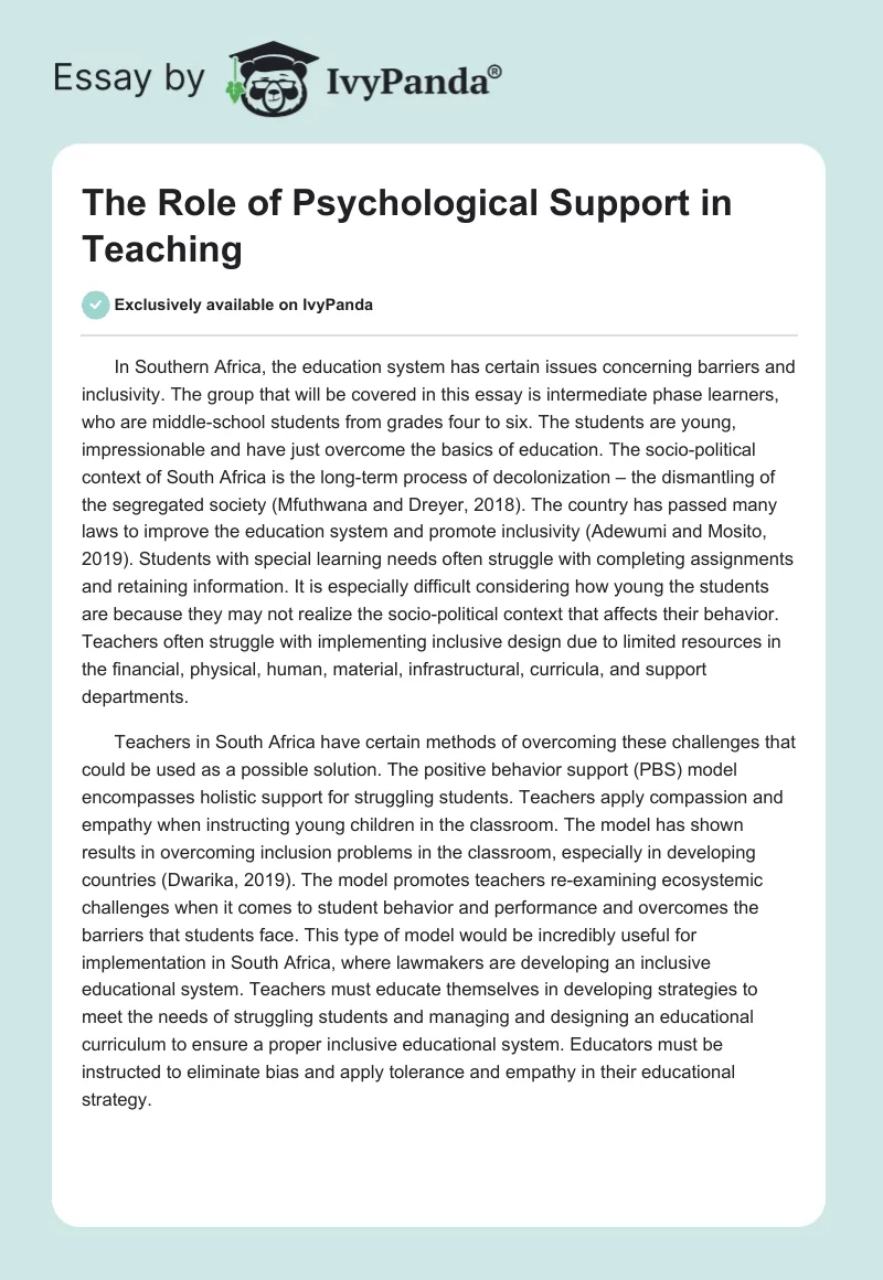 The Role of Psychological Support in Teaching. Page 1