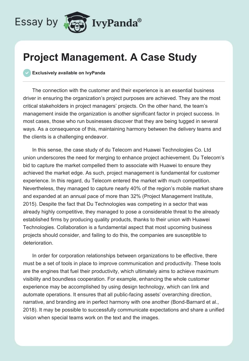 Project Management. A Case Study. Page 1