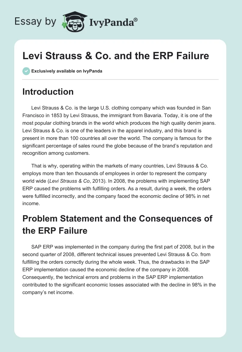 Levi Strauss & Co. and the ERP Failure. Page 1