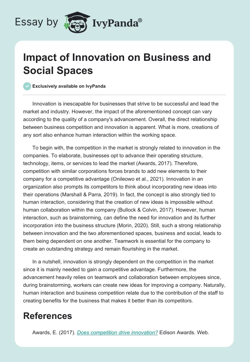 Impact of Innovation on Business and Social Spaces. Page 1