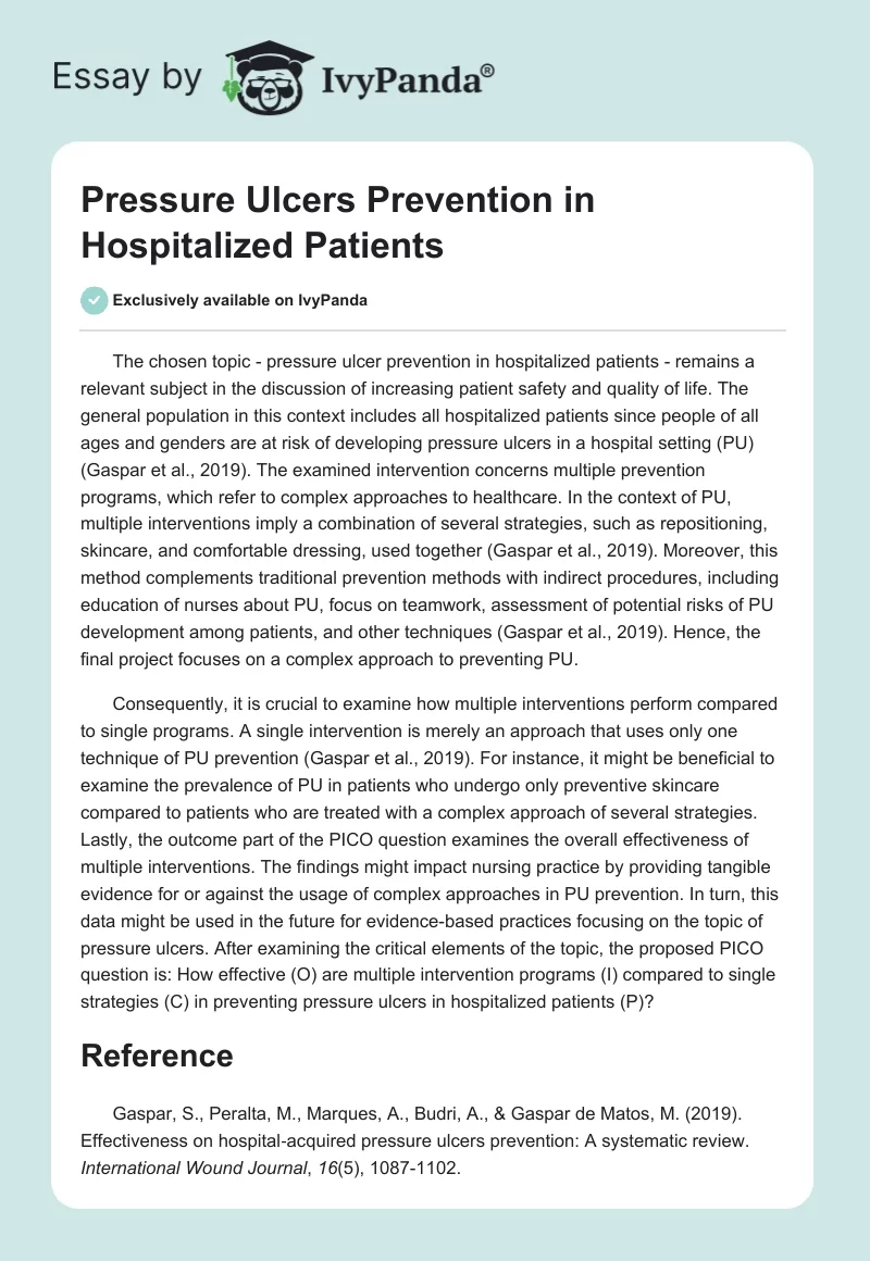 Pressure Ulcers Prevention in Hospitalized Patients. Page 1