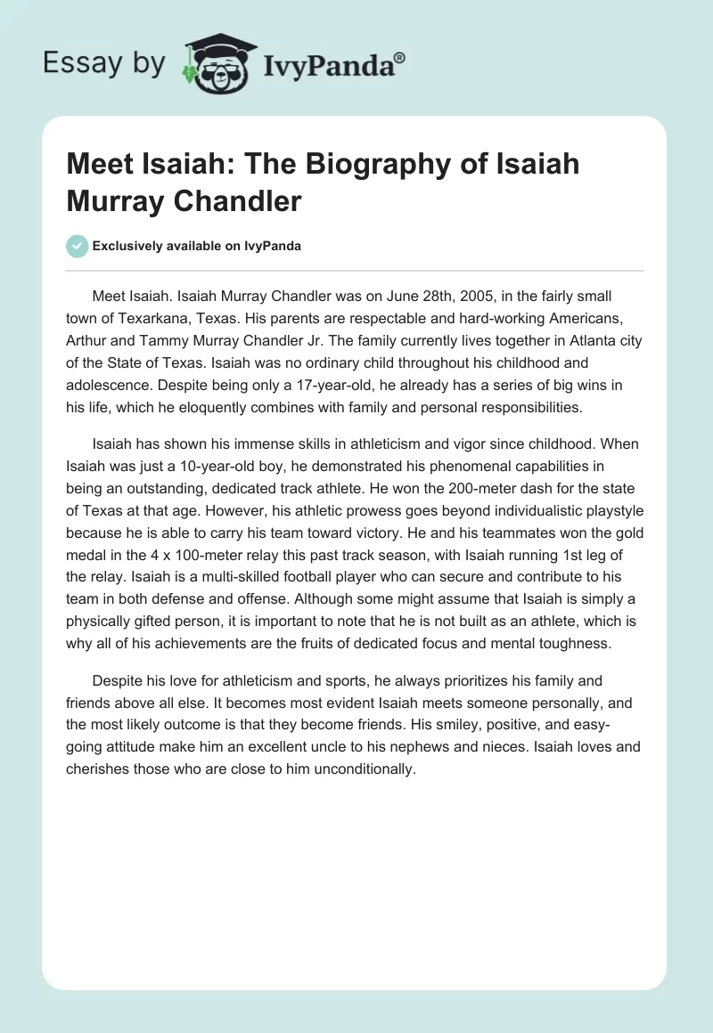 Meet Isaiah: The Biography of Isaiah Murray Chandler. Page 1