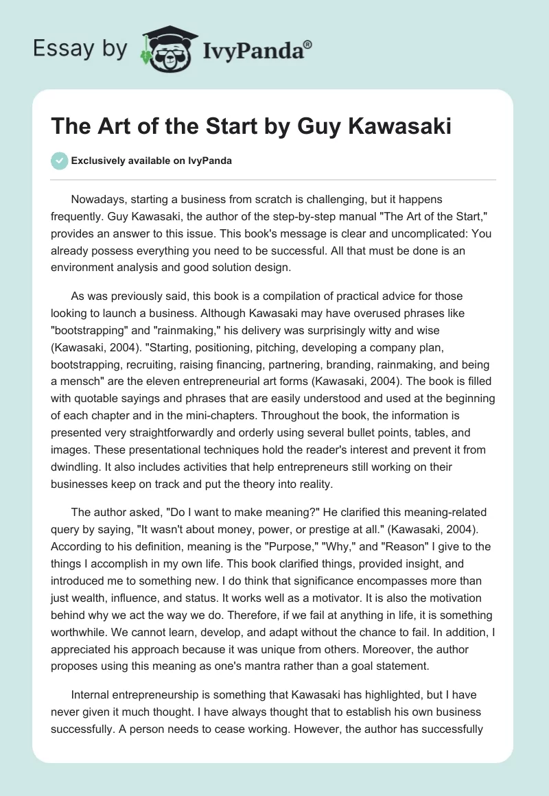 "The Art of the Start" by Guy Kawasaki. Page 1