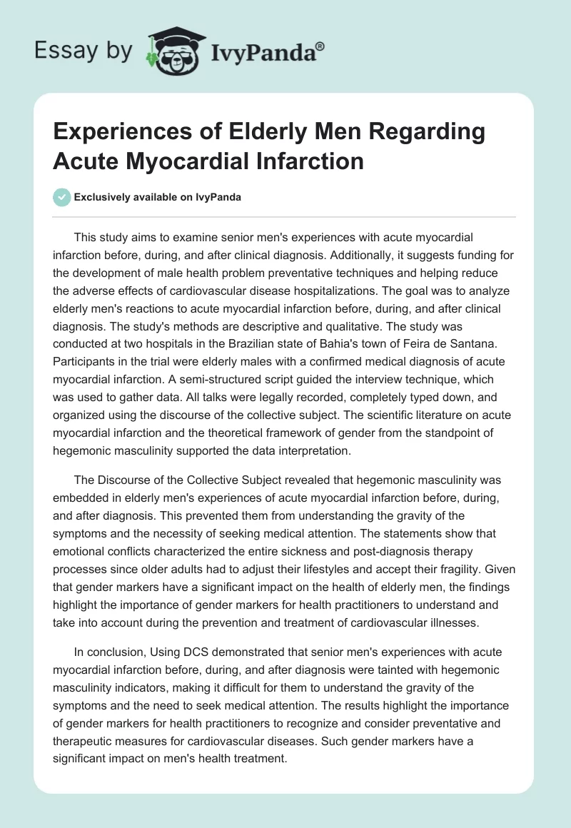 Experiences of Elderly Men Regarding Acute Myocardial Infarction. Page 1