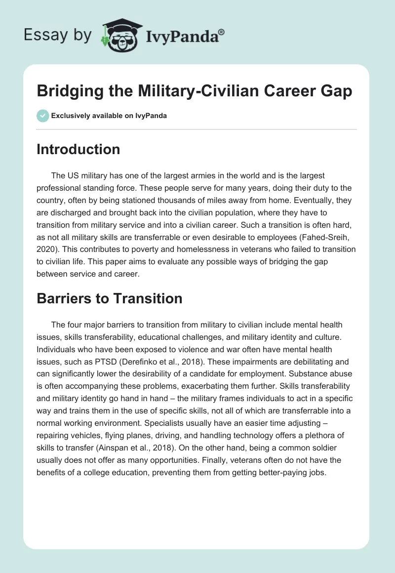 Bridging the Military-Civilian Career Gap. Page 1