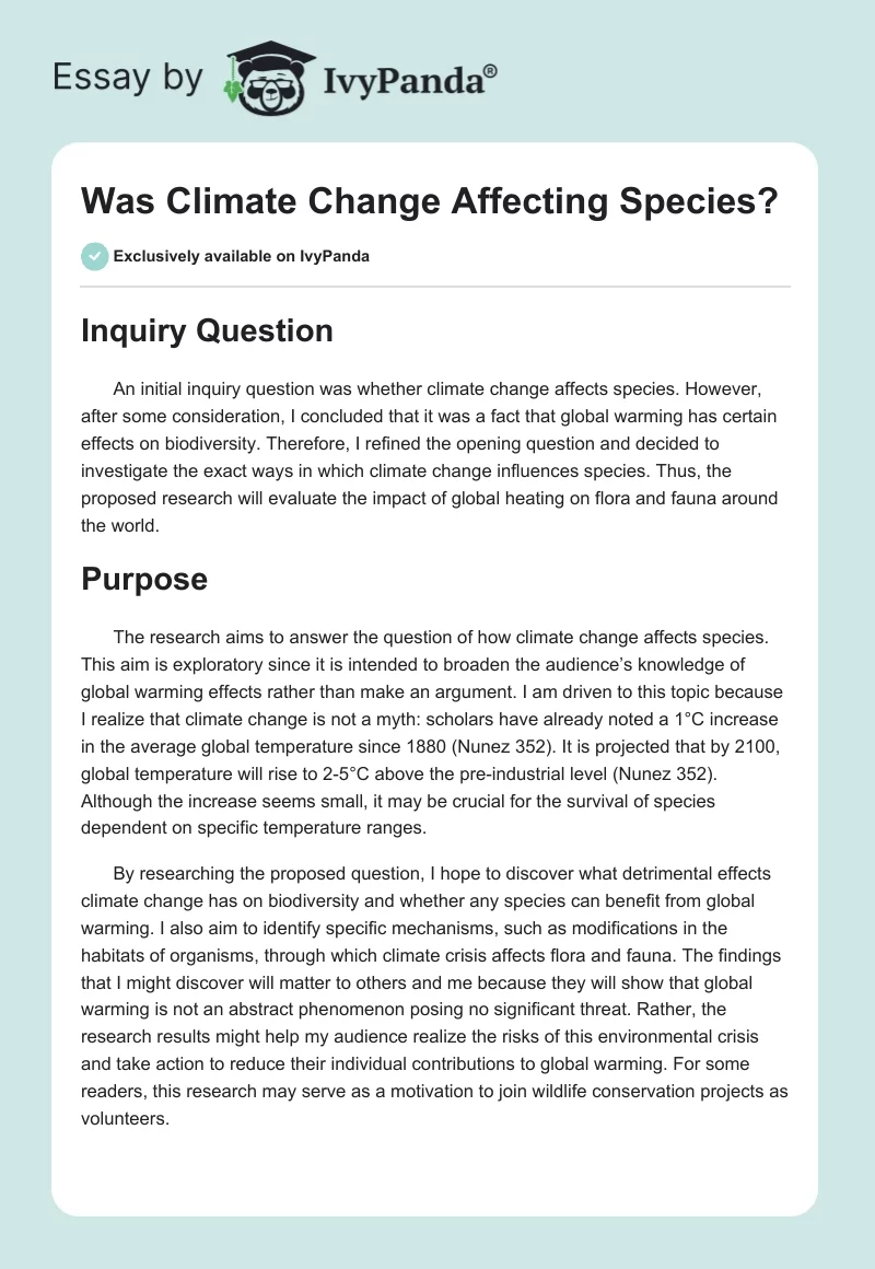 Was Climate Change Affecting Species?. Page 1