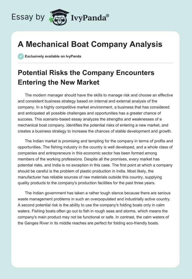 A Mechanical Boat Company Analysis. Page 1
