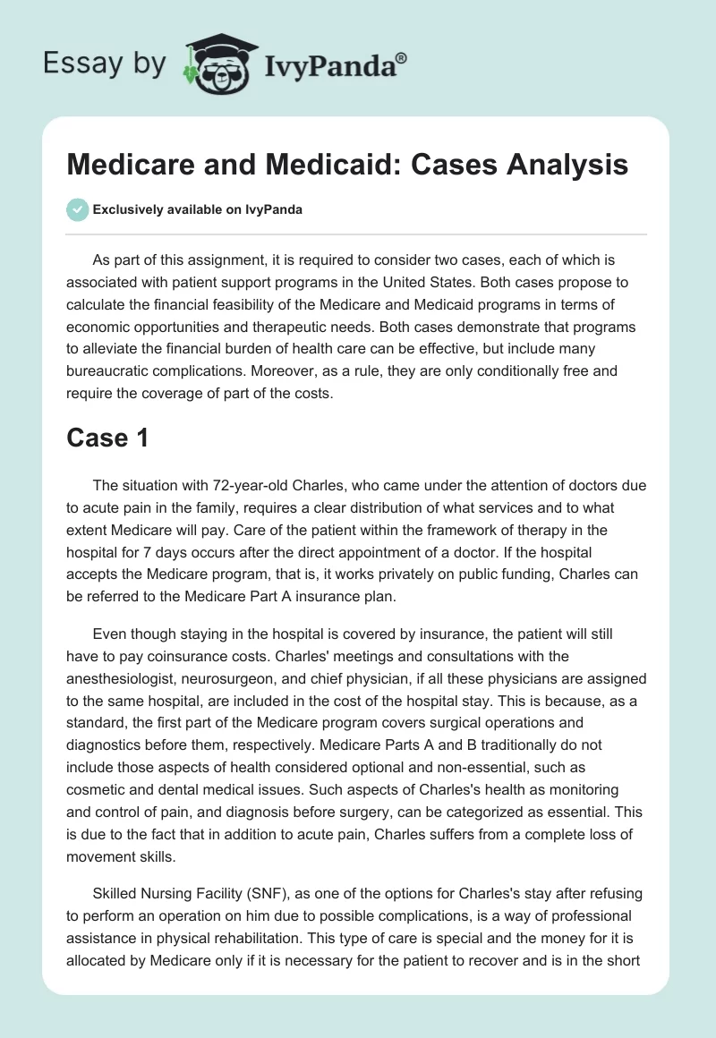 Medicare and Medicaid: Cases Analysis. Page 1