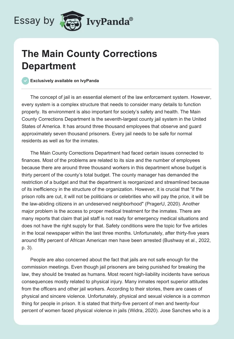 The Main County Corrections Department. Page 1