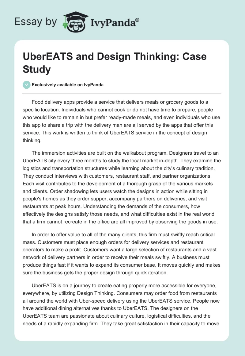UberEATS and Design Thinking: Case Study. Page 1