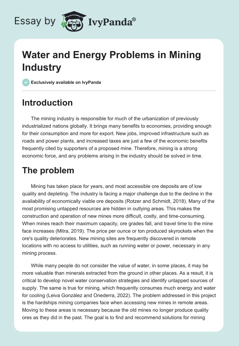 Water and Energy Problems in Mining Industry. Page 1