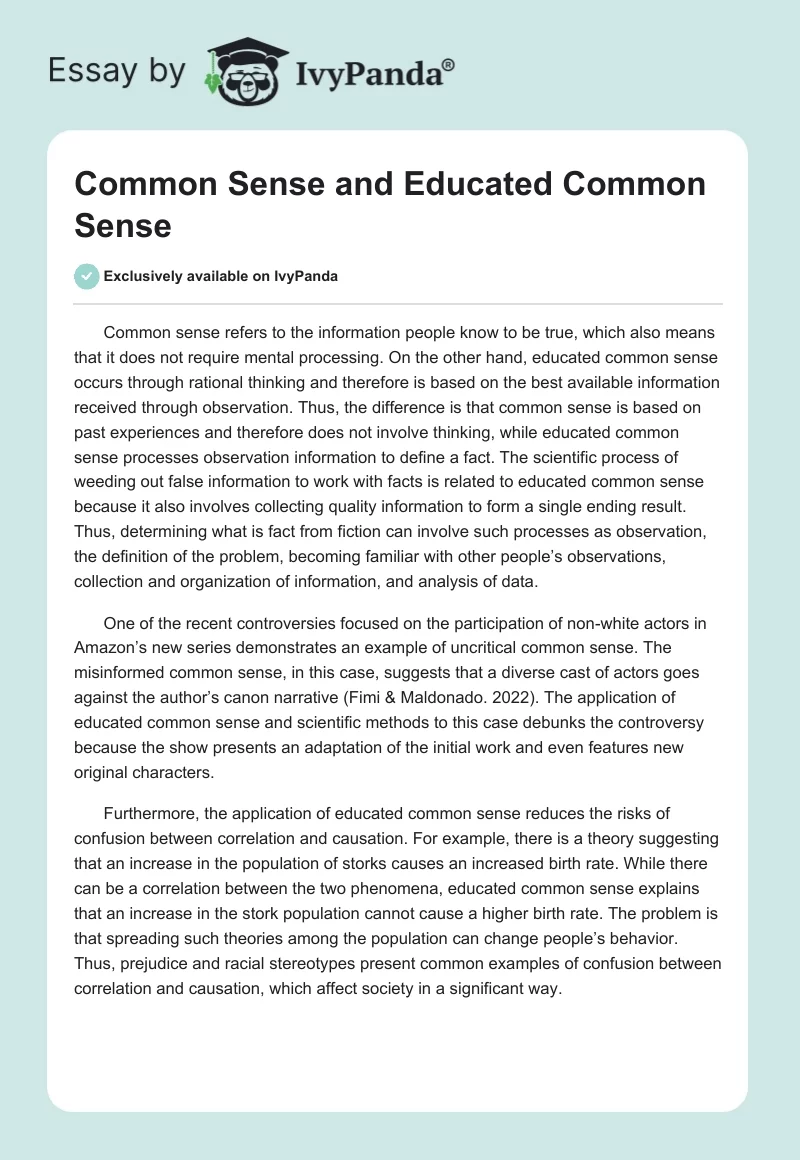 Common Sense and Educated Common Sense. Page 1