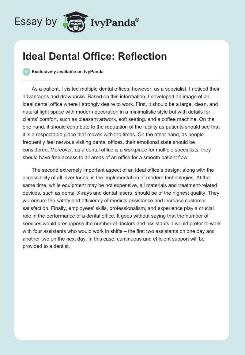 Ideal Dental Office: Reflection. Page 1