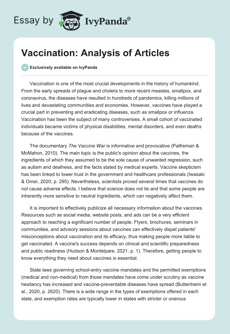 Vaccination: Analysis of Articles. Page 1
