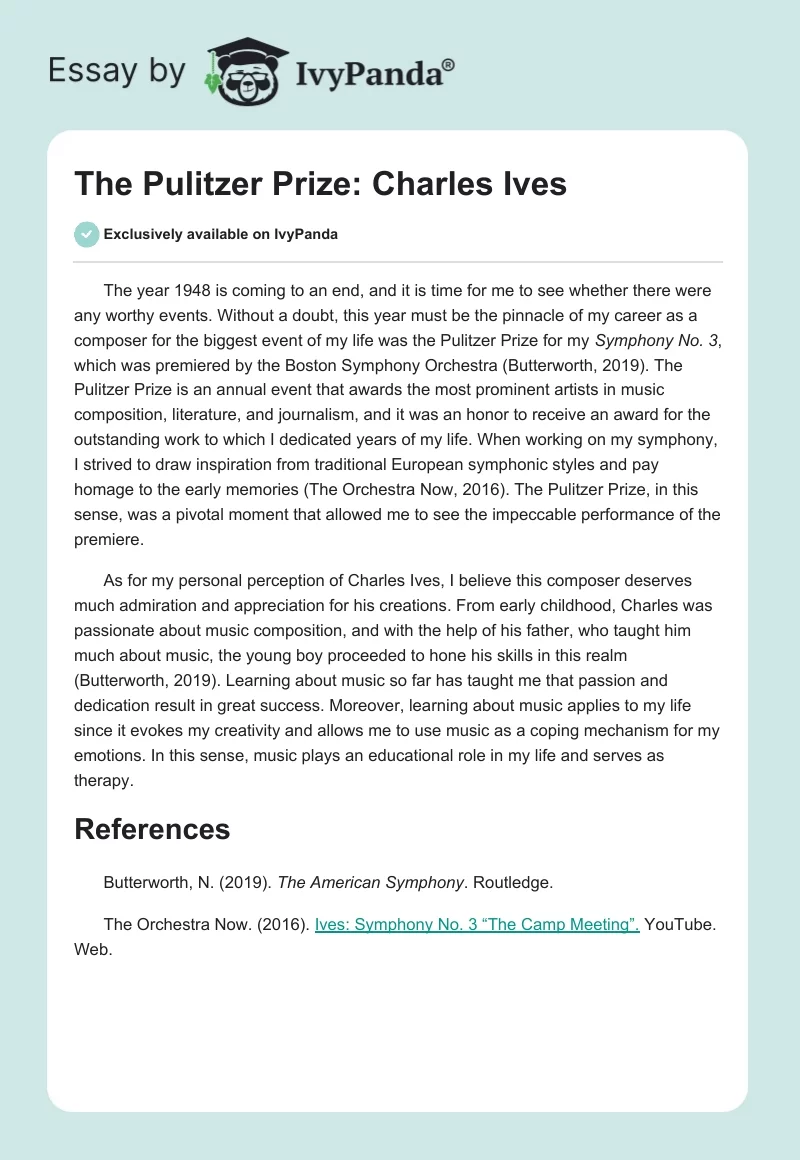 The Pulitzer Prize: Charles Ives. Page 1
