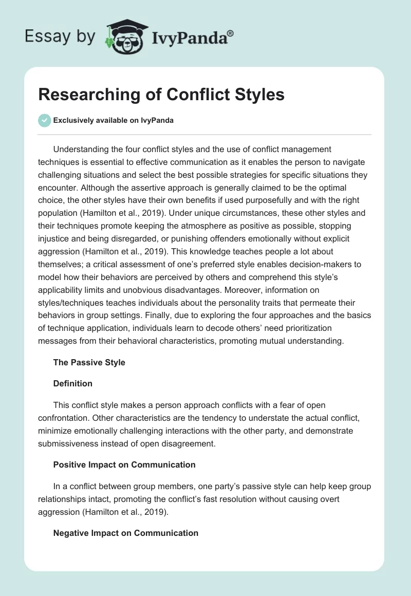 Researching of Conflict Styles. Page 1