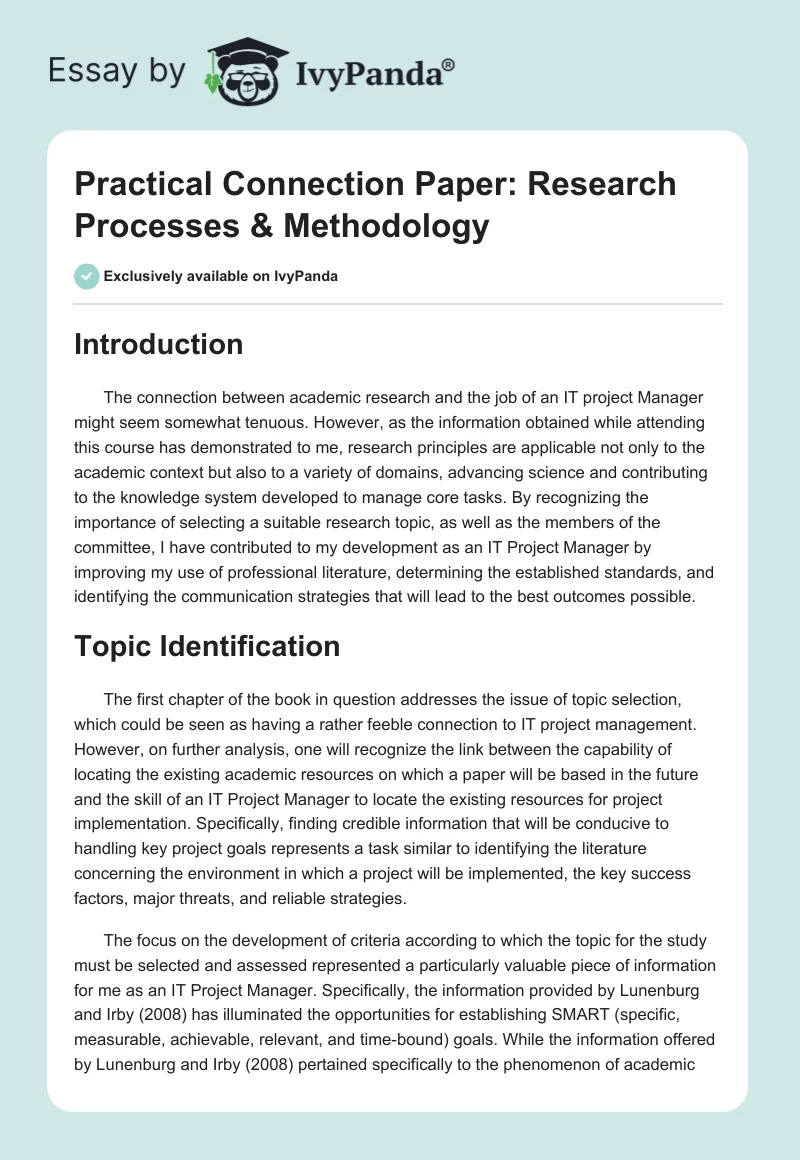 Practical Connection Paper: Research Processes & Methodology. Page 1