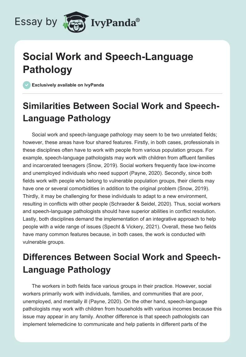 Social Work and Speech-Language Pathology. Page 1