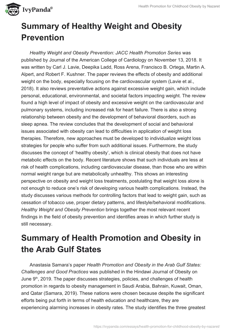 Health Promotion for Childhood Obesity by Nazaret. Page 2