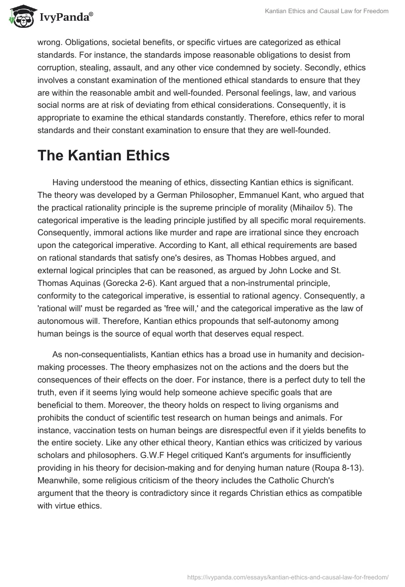 Kantian Ethics and Causal Law for Freedom. Page 2