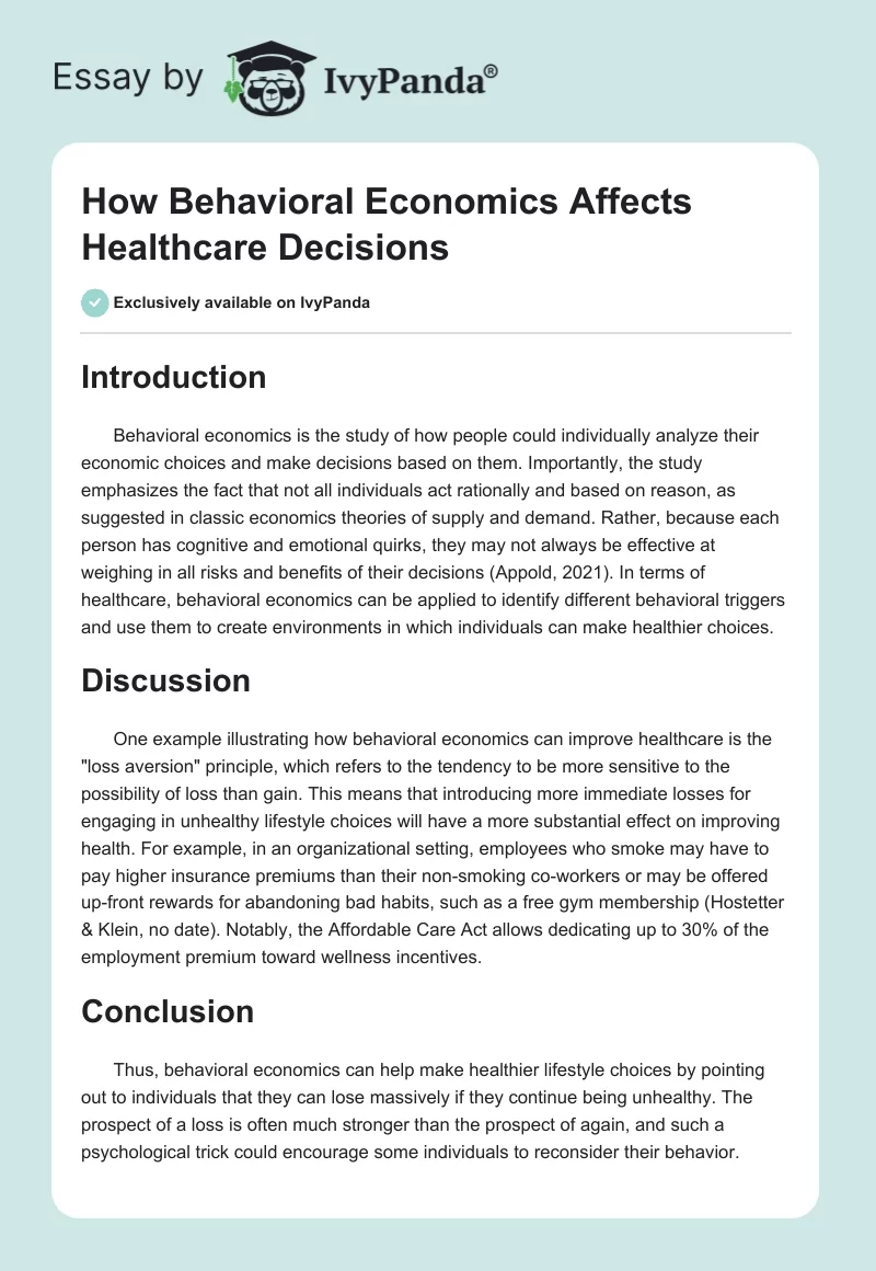 How Behavioral Economics Affects Healthcare Decisions. Page 1