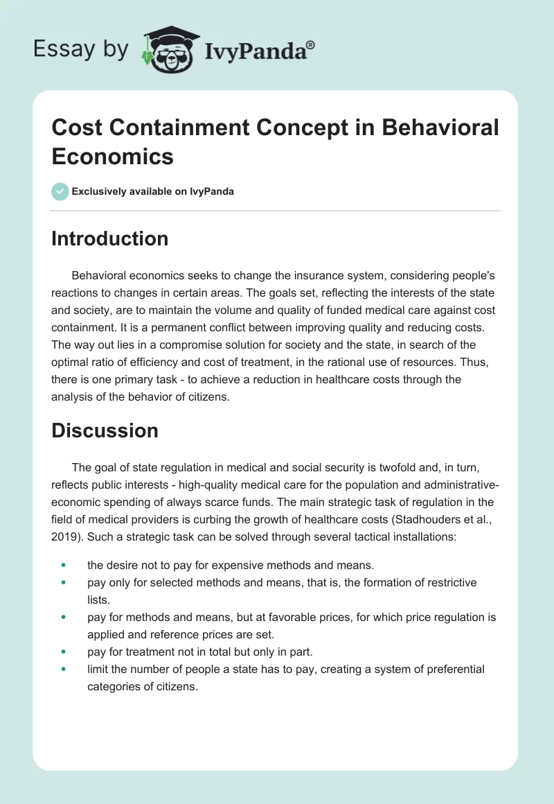 Cost Containment Concept in Behavioral Economics. Page 1