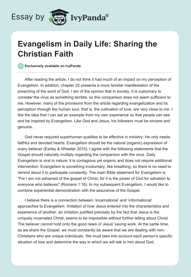 Evangelism in Daily Life: Sharing the Christian Faith. Page 1